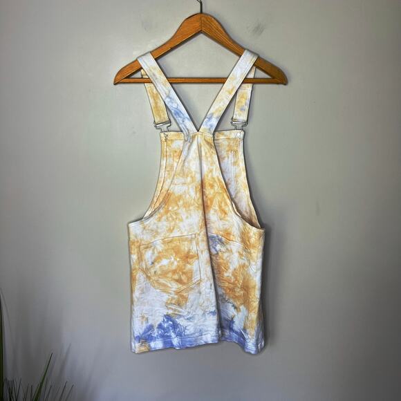 Storia NEW w/ Tags Tie Dye Yellow‎ Blue White Overall Pinafore Mini Dress Medium - Picture 8 of 9